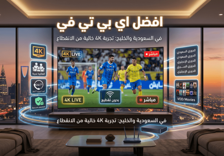 شاشة ذكية تعرض بث مباشر لمباراة بدقة 4K تمثل أفضل اشتراك IPTV في السعودية والخليج