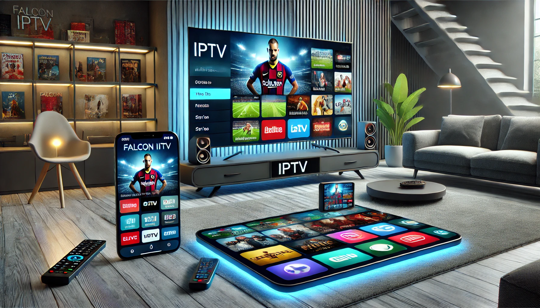 إعداد غرفة معيشة حديثة مع Falcon IPTV على أجهزة متعددة