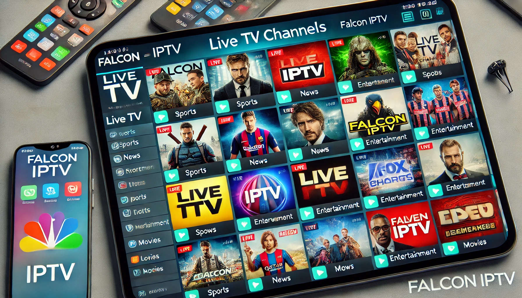 Live TV streaming app interface with sports channels