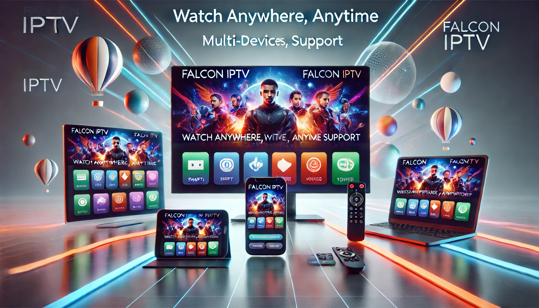 بانر حديث للموقع يبرز توافق Falcon IPTV مع أجهزة متعددة