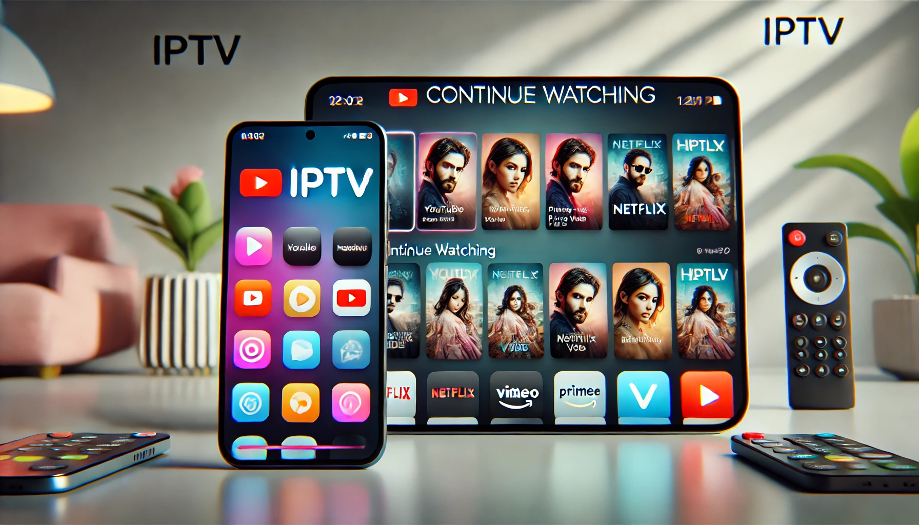 Modern IPTV interface with 'Continue Watching' feature