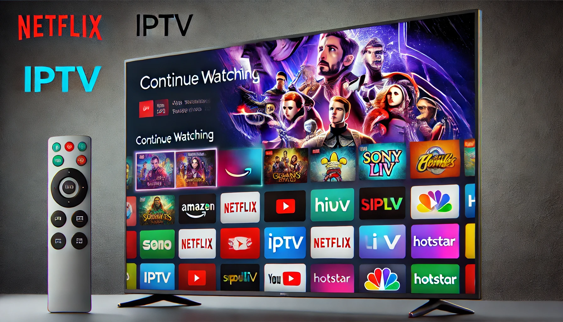 واجهة التلفزيون الذكي تعرض خدمات بث IPTV مستوحاة من Netflix وPrime Video وDisney